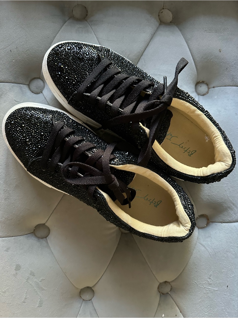Black Glittery Betsey Johnson Lace-Up Sneakers
